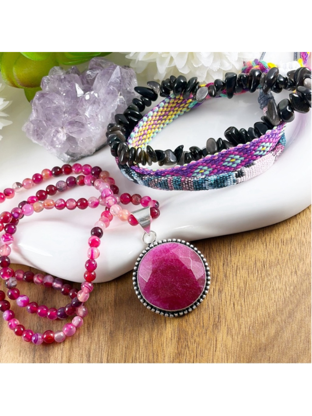 Ruby Pendant Jewelry Set Lot Southwest Boho New 925 Sterling Silver Overlay